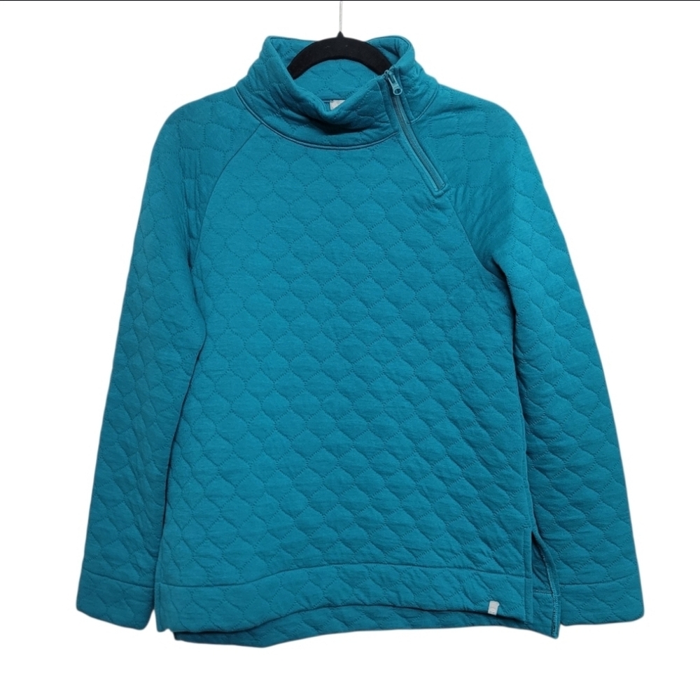 NWT T by Talbots Asymmetrical Zip Quilted Pullover Turquoise/Teal - Picture 3 of 11